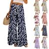 Kadın Yaz Boho Palazzo Pantolon Yüksek Bel Geniş Paça Çiçek Desenli Cepli Günlük Pantolon