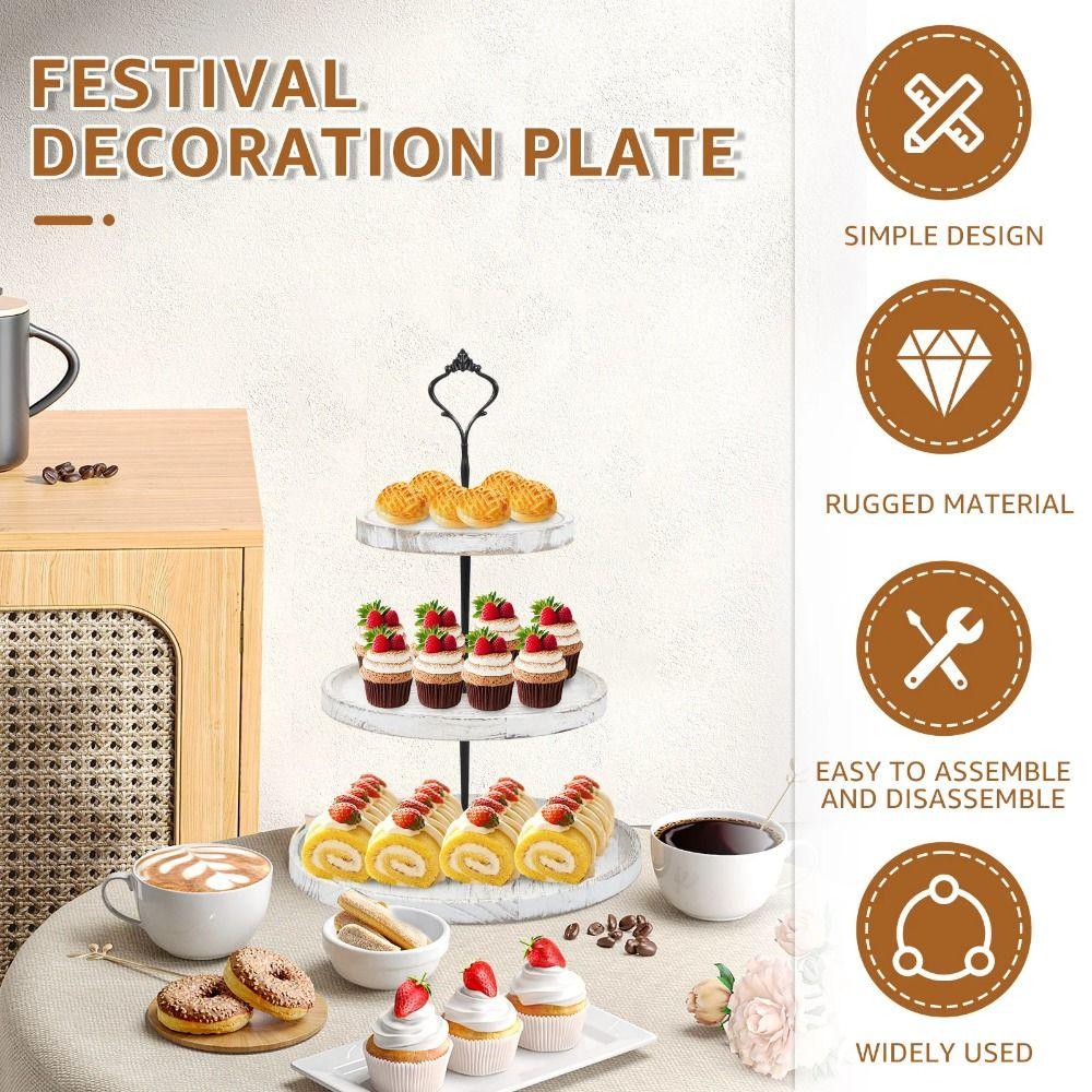 Decorative Wooden Cupcake Stand 2/3-Layer Cake Serving Tray Round Tiered Fruit Plate  Christmas