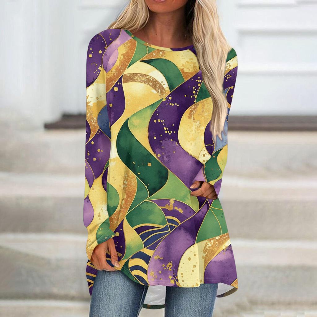 Damen Modisches Rundhals Raglan Langarm Karneval Bedrucktes Lässiges Pullover Oberteil