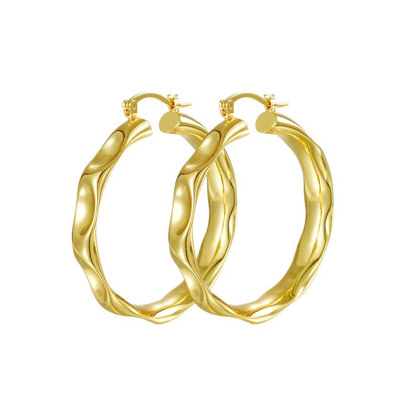 14K Gold-Plated Brass Gradient Hoop Earrings - Simple Luxury Fashion Design