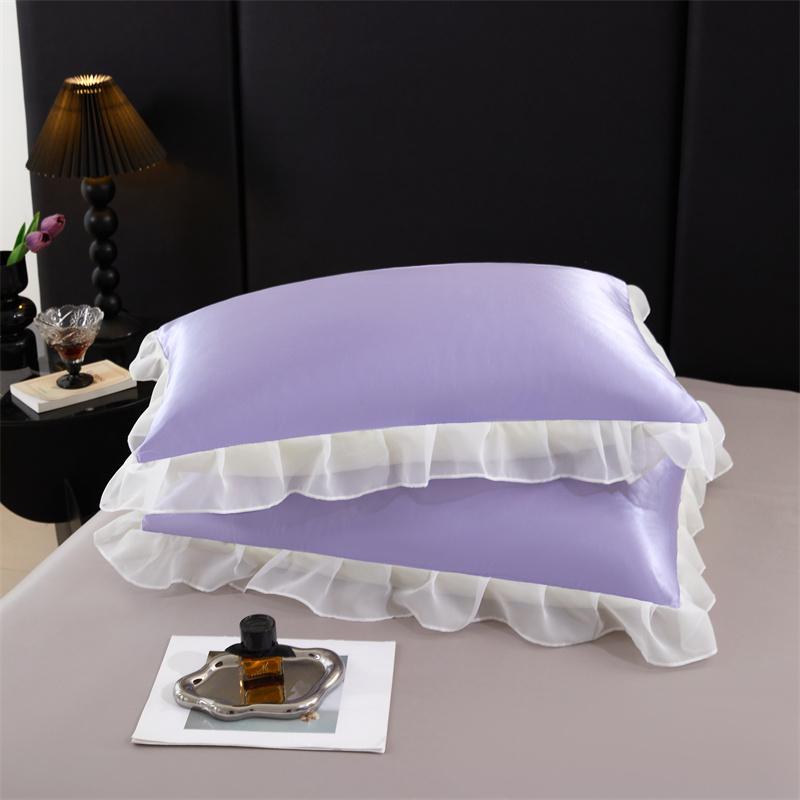 2 pcs Satin Silk Pillowcase with Ruffles 48x74cm Home Decorative Solid Color Pillow Cover for Summer Soft Silky Pillow Sham