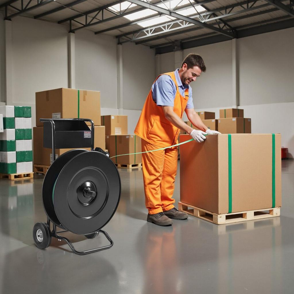 Banding Strapping Cart, Fit for PET / PP / Steel Strapping Coils with 20.3/40.6 Cm Core Size, Heavy Duty Strapping Dispenser Equipped with Upgrade