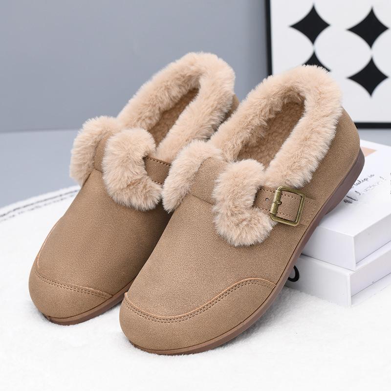 New Retro Fleece Round Toe Flat One-foot Warm Bean Shoes Women's Frosted Cotton Shoes