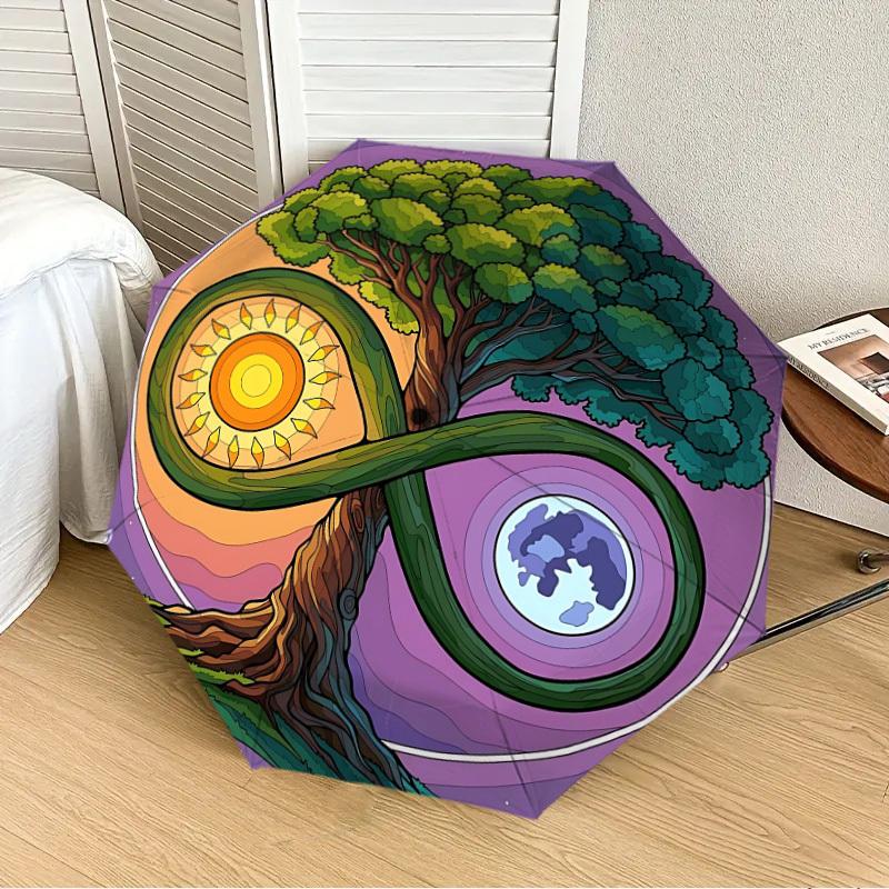 

1PC Tree of Life Symbol Automatic 8-Bone Folding Umbrella - Durable Polyester & Iron Frame,Userfriendly Operation y250929106