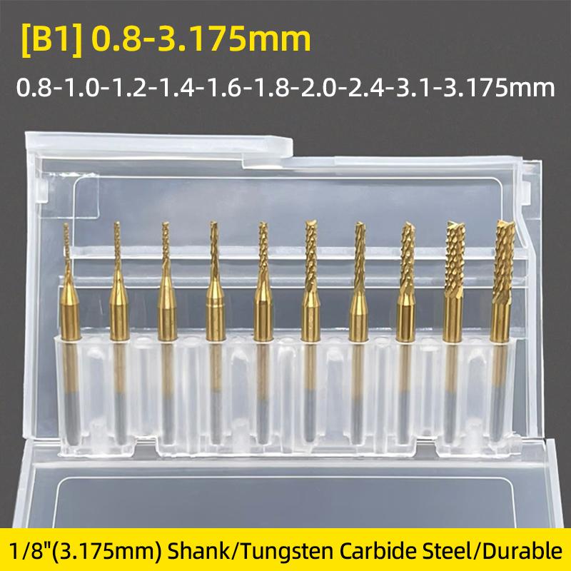 Milling Cutter Carbide End Milling Tools 0.8-3.175mm TiN Coated CNC Router Bits End Mill for PCB Machine Cutter Engraving Edge