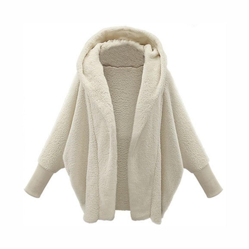 Winter Solid Long Sleeve Jackets 2026 Hooded Loose Plush Coats Large Cardigan Clothes For Women Female Bat Sleeve Clothing 23973