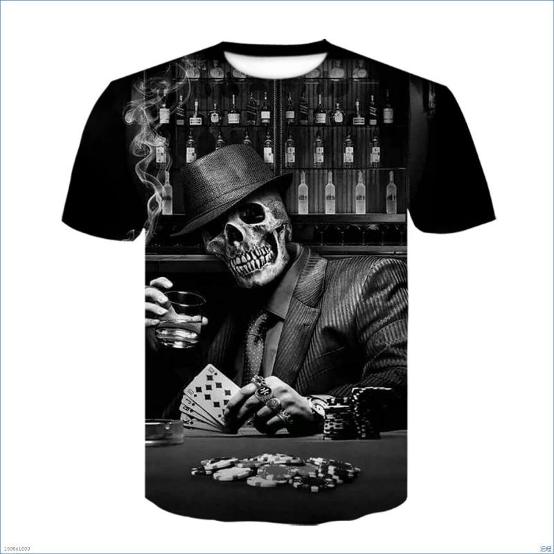 Fashion Men's Crew Neck Short Sleeve 3D Skull Color Printed Skull Short Sleeve Crew Neck T-Shirt