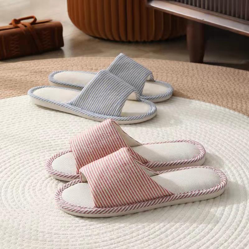 Klasyczne lniane kapcie w paski - Antypoślizgowe, Pogrubione, Wygodne do domu, Dla par i do hoteli