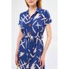 Women's Navy Blue Big Floral Belted Short Sleeve Shirt Dress Arm-22y001007