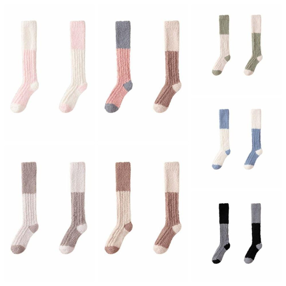 2Pairs Thicken Warm Coral Fleece Stockings Winter Long Tube Socks Cute Floor Plush Stockings  Winter