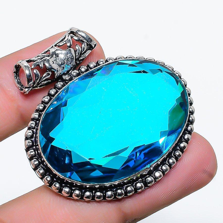 

London Blue Topaz Gemstone Handmade Ethnic Gift Jewelry Pendant 1.58 VR-1589