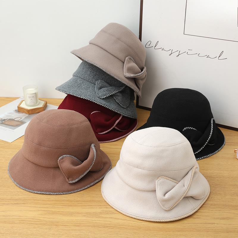 Sweet Versatile Lace Bow Fisherman Hat Autumn and Winter Casual Versatile Warm Hat Outdoor Travel Elegant Basin Hat Korean