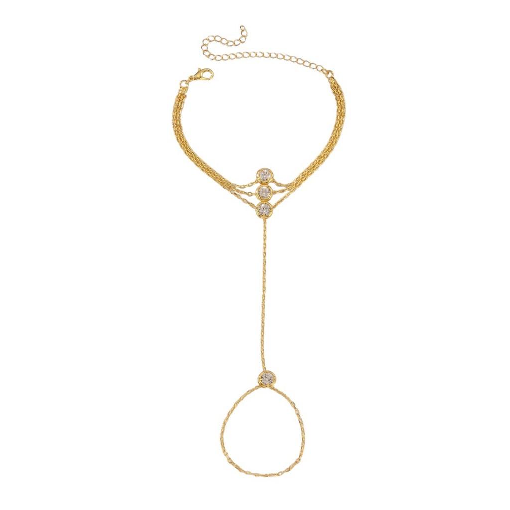 Womens Jewelry Water Drilling Zirconic Ring Hand Chain For Party And Gift