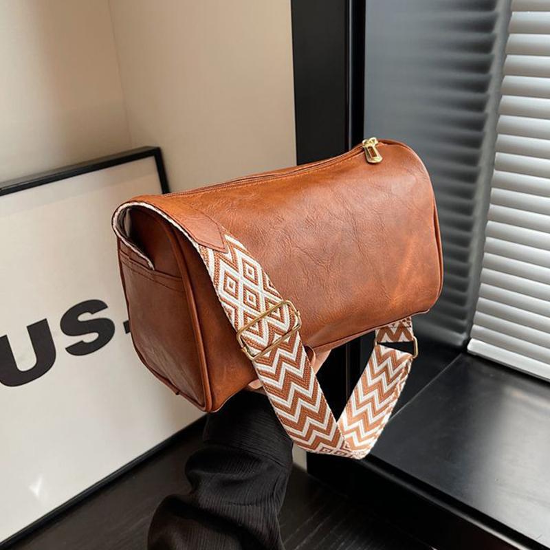 High Quality PU Leather  Wide Shoulder Strap Shoulder Bag  Women Vintage Ladies Small Handbag  Pillow Messenger Crossbody Bag