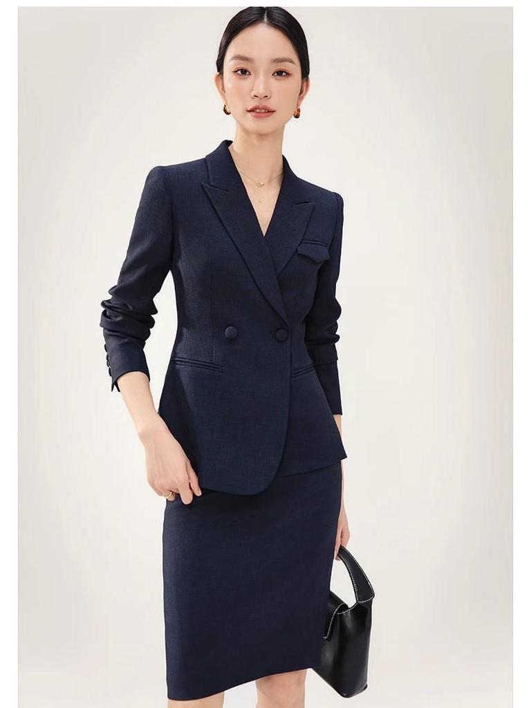Navy Blue High-End Professional Goddess Suit - Spring/Autumn Two-Piece Skirt Set for Jewelry Store Workwear