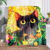 Colorful Cat and Floral Print Flannel Throw Blanket - Tear-Resistant, All-Season, Ideal for Home Decor, Sofa, Beach, Camping, Of