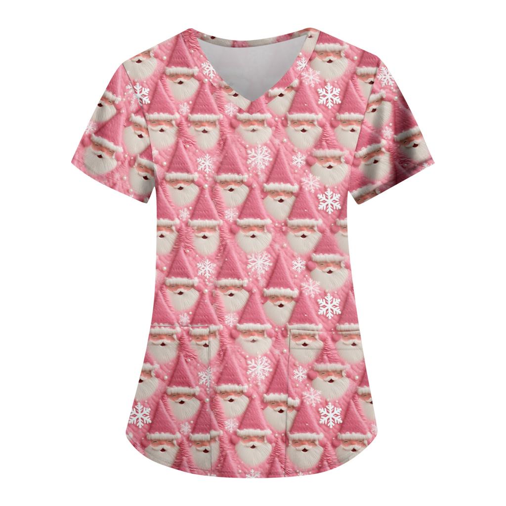 Dámská módní ležérní vánoční tričko s potiskem a kapsou