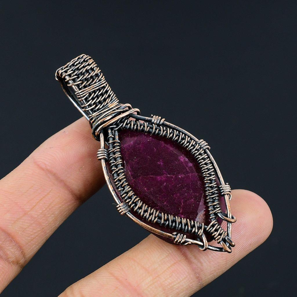 Ruby Pendant Gemstone Jewelry, 999 Copper Wire Wrapped Handmade Pendant, Latest Design Jewelry