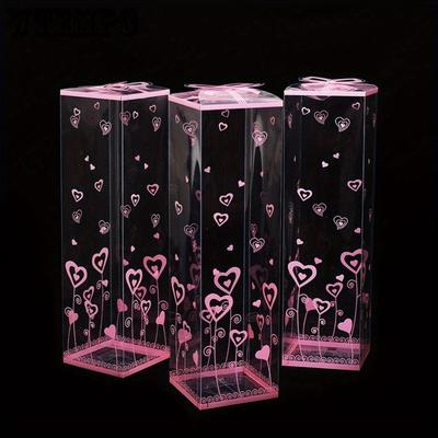 50pcs Love Bow Buckle Clear Gift Plastic Box Fresh Flower Bouquet Favor Box Treat Box for Wedding Birthday Gift Wrap Box Gift Wrapping Packaging