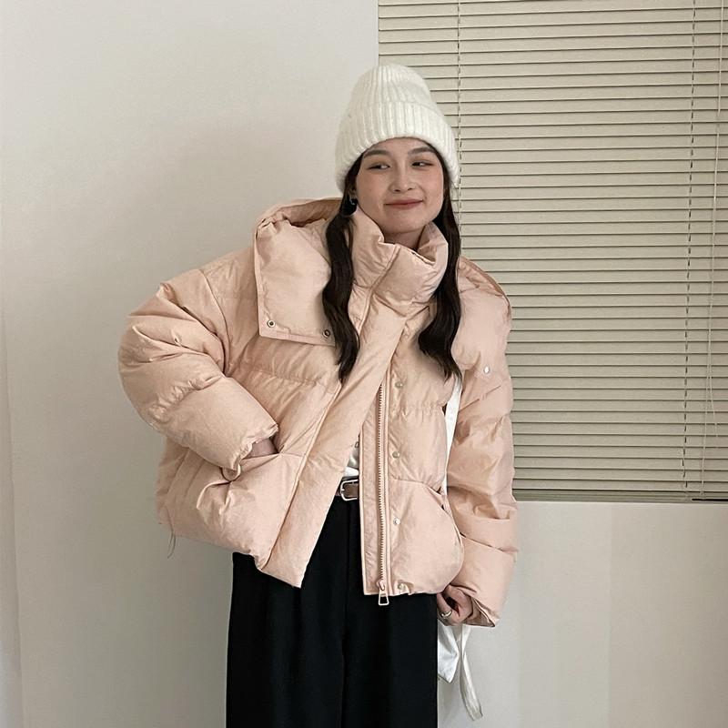 Autumn and winter new down jacket women's short hooded loose and versatile trendy thickened warm white duck down jacket