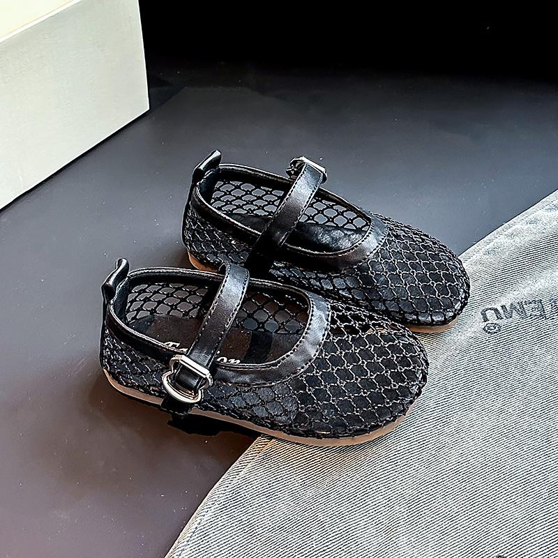 Girls Sandals Mesh Weave Soild Color Kids Princess Shoes Non-slip Soft Sole 2025 Summer New Children Flat Shoes Ins Trendy Sweet