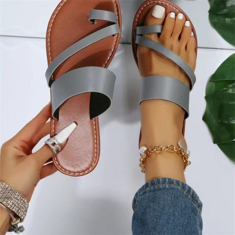 Fashion Womens Sandals Flip Flop Sandals One Button Light Casual Rubber Sole Sandals Flat Slipper  With A Single Strap Toe Strap