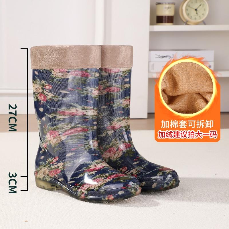 Water Shoes Rain Shoes Female Adult Tall Rain Boots Water Boots Velvet Warm Fashion Non-slip Waterproof Work Shoes Long Tube Cotton