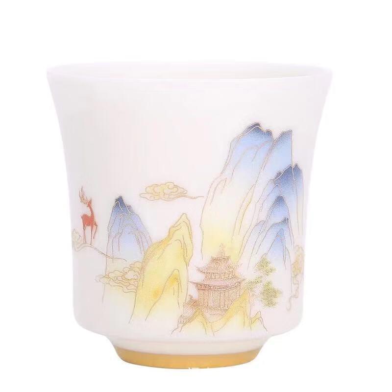 Chaxun Mutton Fat Jade White Porcelain Gongfu Teacup, Joyful Plum Blossom