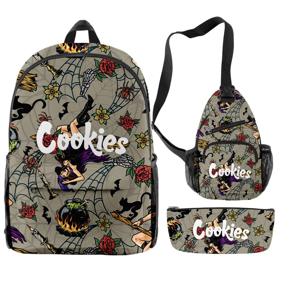 Cook 3D Digital Color Printing Backpack Set Oxford Cloth Waterproof And Wear-Resistant Three-Piece Backpack