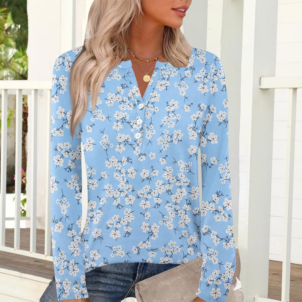 Lässiges und modisches Damen-T-Shirt mit Vintage-Blumenmuster, Rundhalsausschnitt und langen Ärmeln.