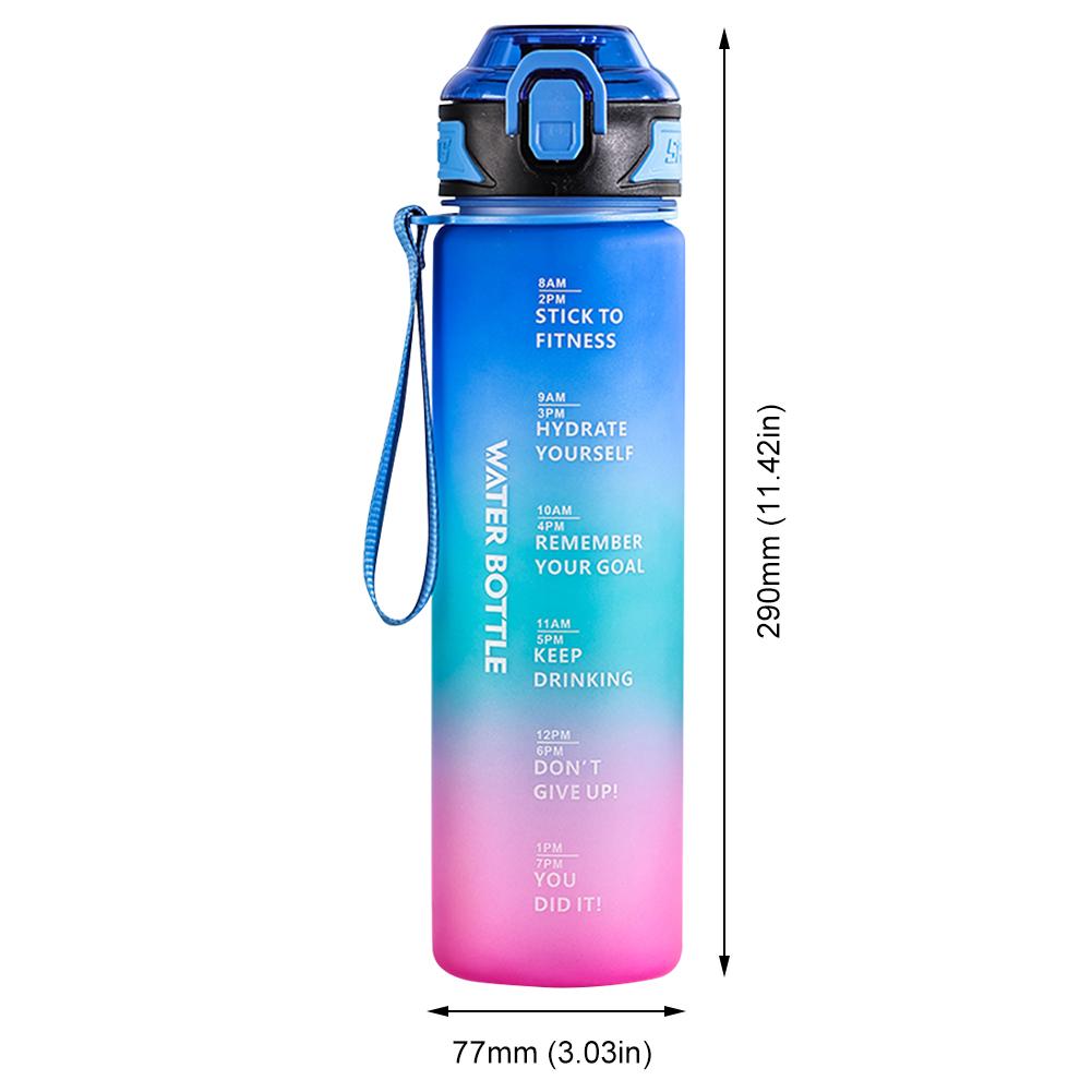 1L Sportovní láhev na vodu Neprosakující Gradientní Matná Motivační láhev na vodu s časovým ukazatelem Láhev na pitnou vodu pro ženy Muže