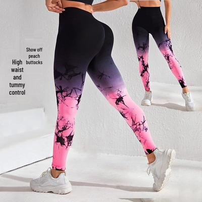 Dámské jóga kalhoty Tie-Dye s vysokým pasem - Bezešvé, zvedající hýždě, elastické legíny pro běh a fitness