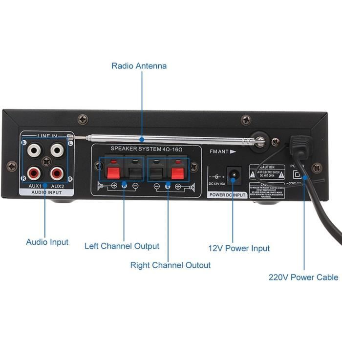 Amplificateur Hi-Fi - Etlephe - 800W - Bluetooth - Radio FM - Karaoké