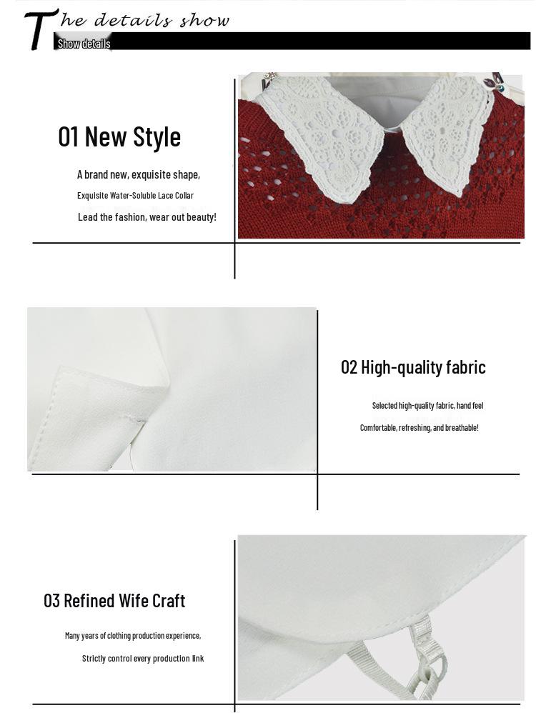 2022 Girls' Embroidered Versatile Fake Collar in White Milk Silk