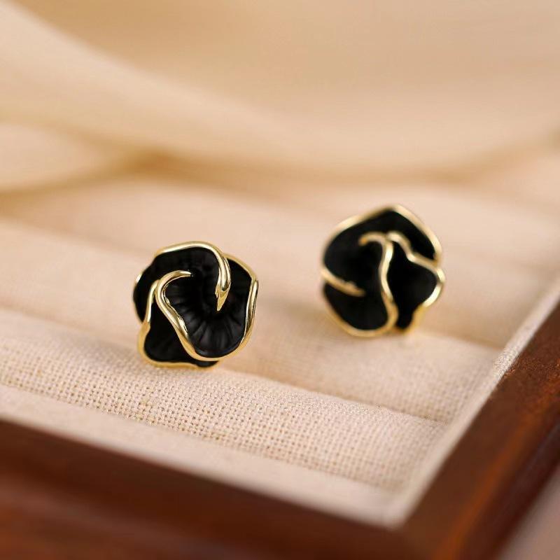 French Drip Glazed Camellia Zircon Earrings Niche Design Simple Exquisite Elegant Temperament Light Luxury High-end Earrings