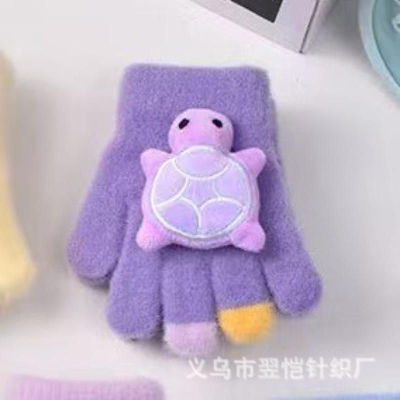 New Children's Little Turtle Warm Gloves Five-finger Baby Cute Cartoon Boys and Girls Knitted Wool Gloves