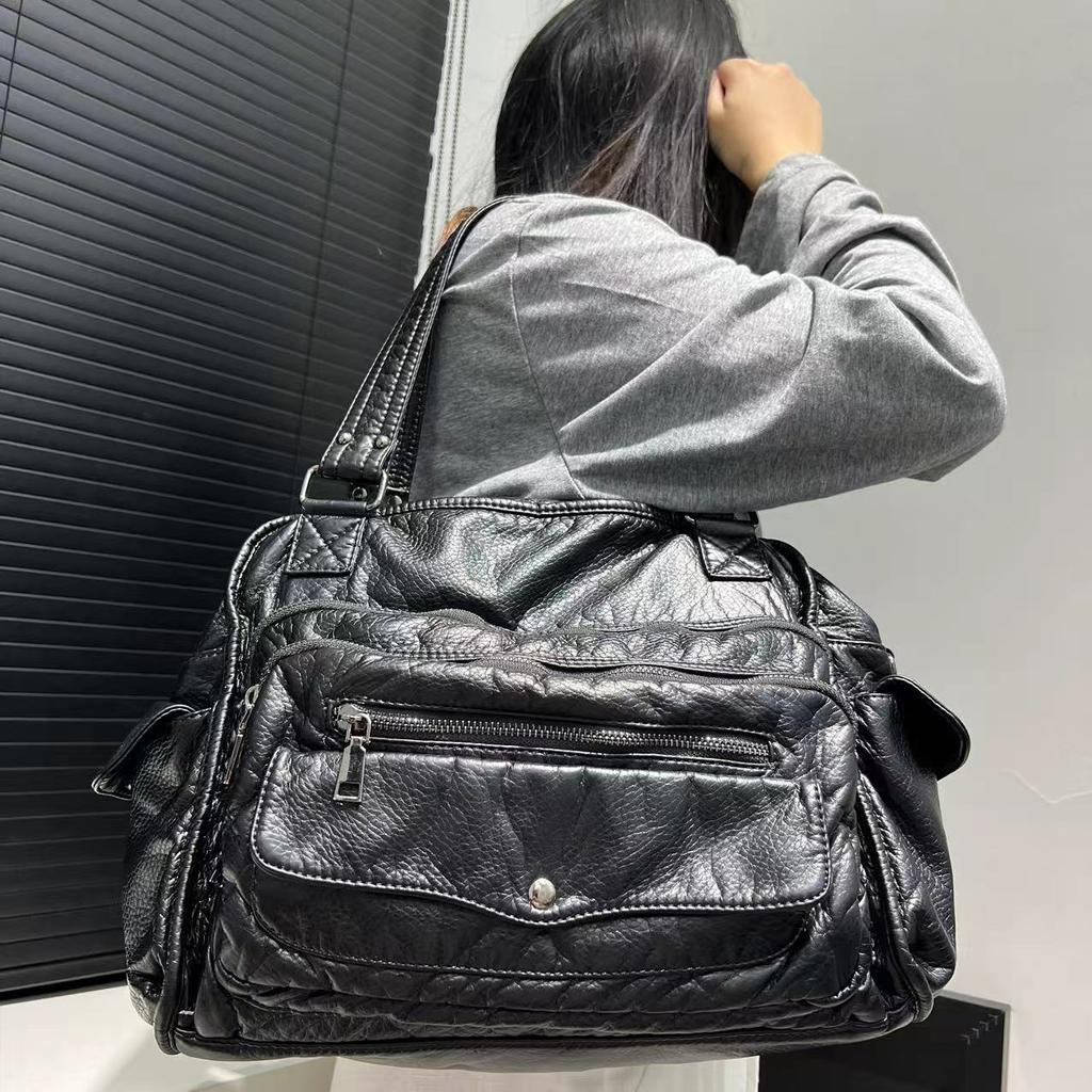 Women'S Front Pocket Tote Bag Large Capacity Wash Versatile Spice Girl Shoulder Bag