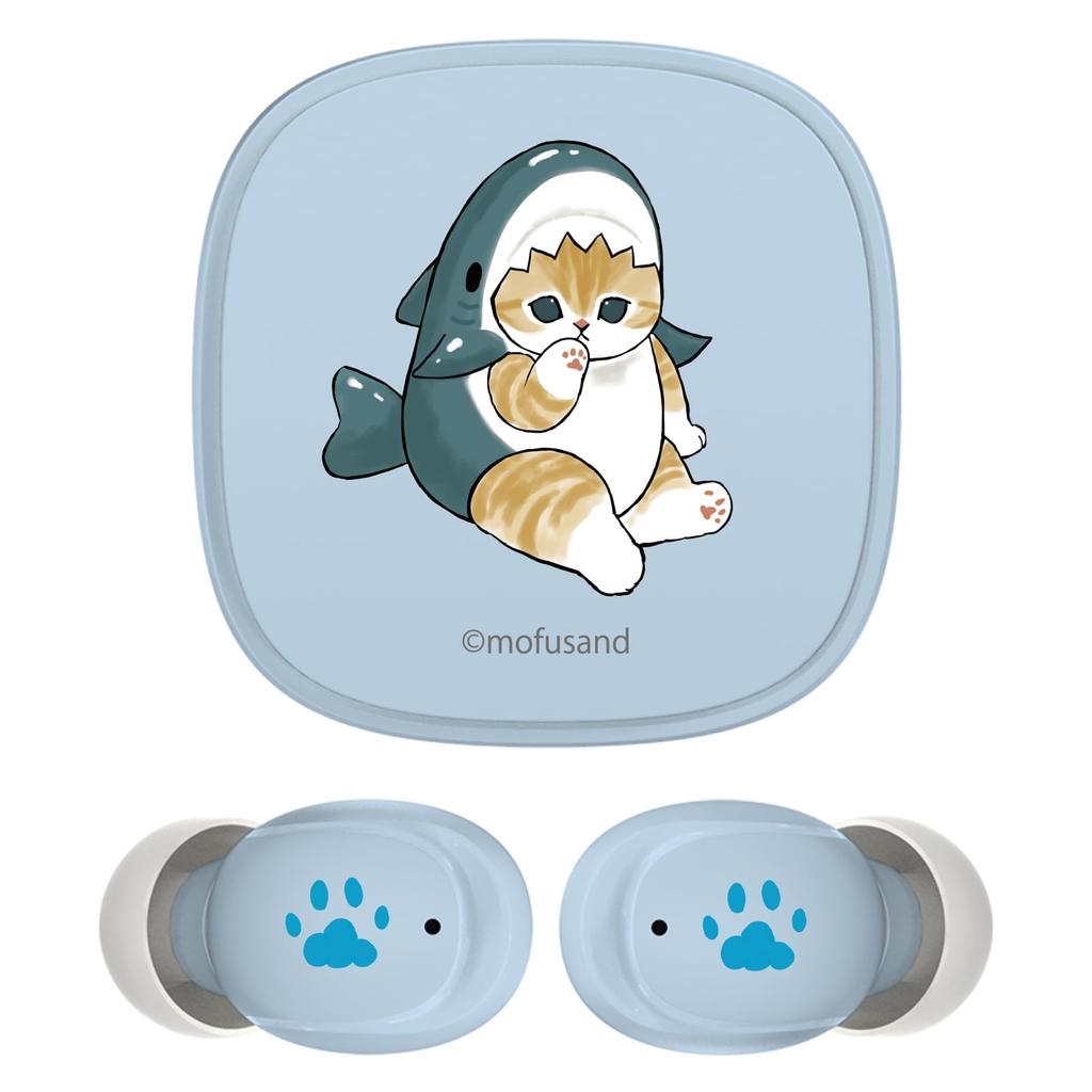 Tama Electronics mofusand True Wireless Headphones 2, Waterproof Level IPX4 (Baby Blue Shark Cat Design) SQ-BS75BB-MS1