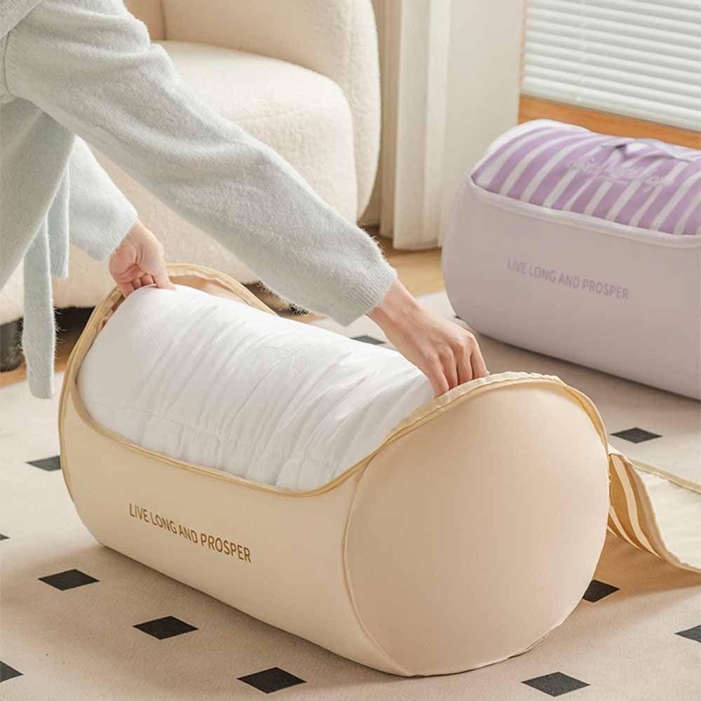 Large Capacity Cylinder Quilt Storage Bag Striped Pattern Luggage Moving Bag Bedroom