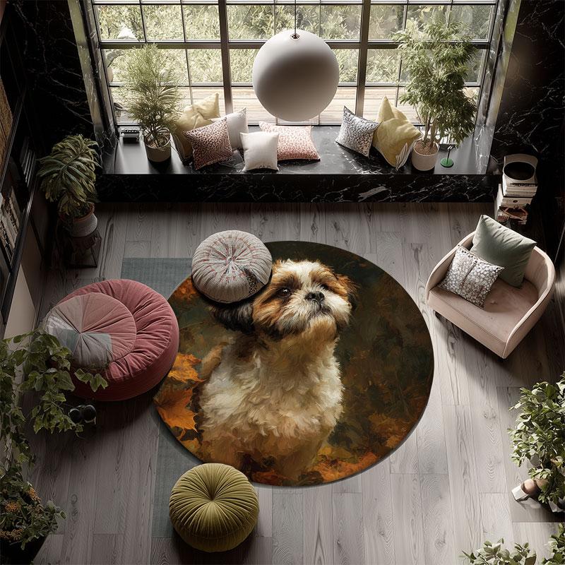 Vintage Shih Tzu Pattern Round rug,Carpet Rug for Living Room Bedroom Playroom ,Non-slip Floor Mat,Holiday Gifts and Birthday Gifts.