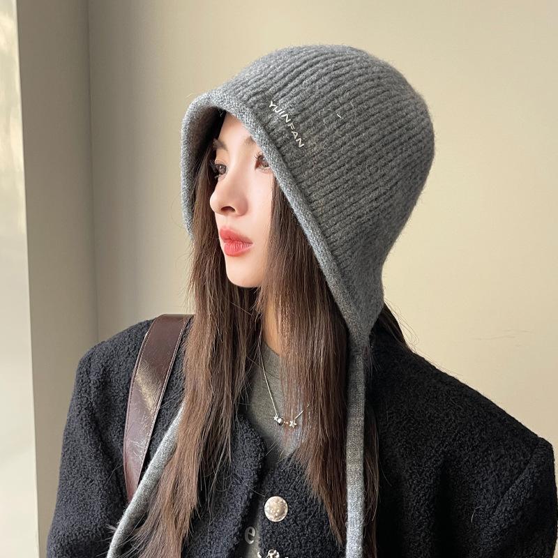 Autumn and winter hat women's big head circumference knitted wool hat fashionable versatile ear protection warm hat solid color cold hat