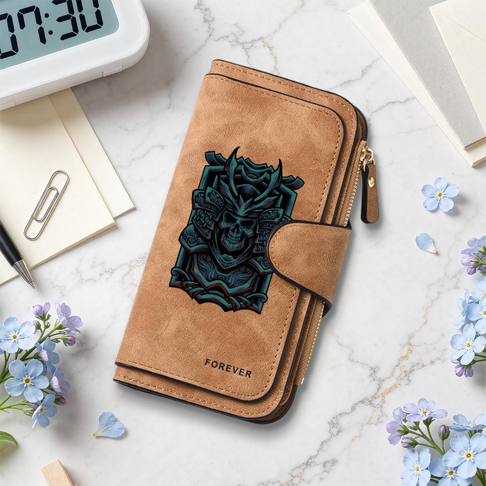 Cool Samurai Skull Print Long Wallet Fashion Casual Portable Card Holder Classic Stylish Daily Use Purse