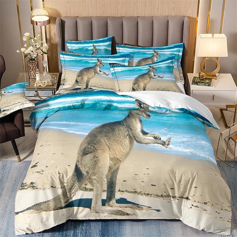 Lovely Little Penguin Comforter Bedding Sets 3D Print Blue 135x200 Bedroom Bed Cover Set For Changjin DeerKangarooOstrich