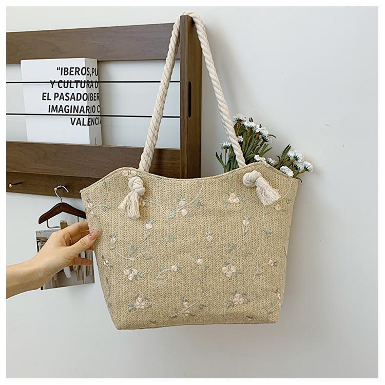 

Large Capacity Woven Bucket Tote Bag For Women In Stylish Cream And Khaki Colors Khaki
