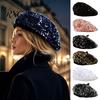 Vielseitiges Outfit-Accessoire Damen Pailletten-Barett, Funkelnde Retro-Künstlerkappe, Stilvolle Lässige Reisekappe Verstellbare Malerhaube für Straßenfest Täglich
