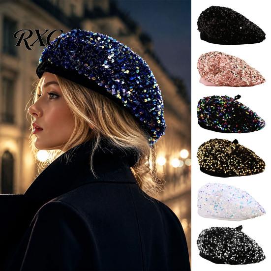 Vielseitiges Outfit-Accessoire Damen Pailletten-Barett, Funkelnde Retro-Künstlerkappe, Stilvolle Lässige Reisekappe Verstellbare Malerhaube für Straßenfest Täglich