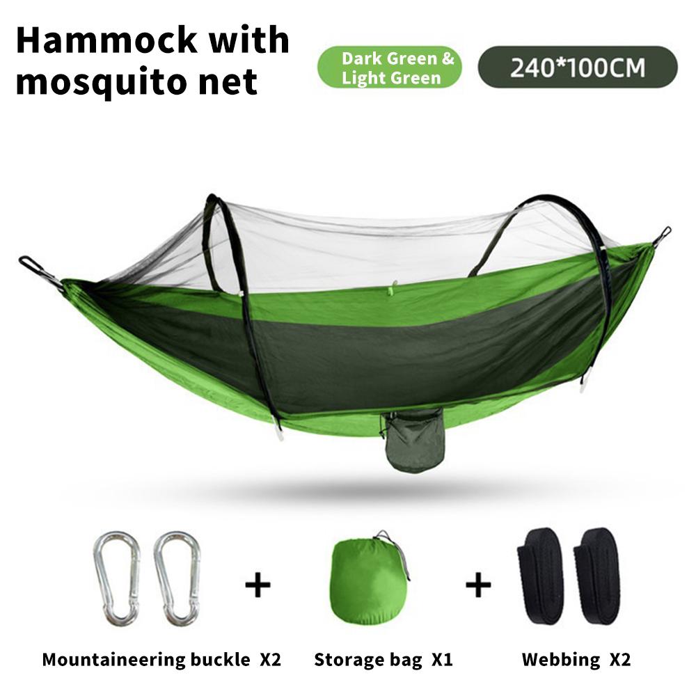 

2024 Гамак для кемпинга с москитной сеткой, всплывающий светильник, портативный уличный парашютный гамак, качели, гамак для сна, вещи для кемпинга 240 X 100cm темно-зеленого/светло-зеленый