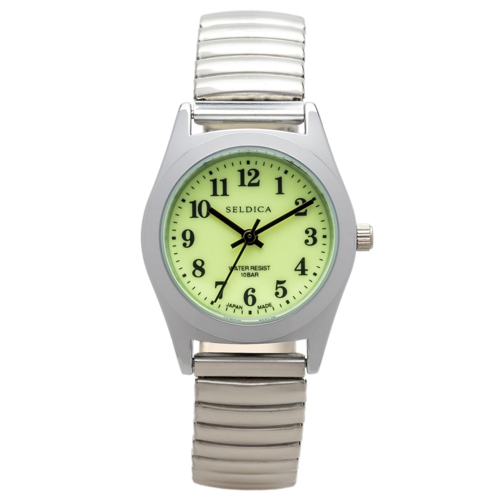 

CREPHA Analog Japanese Quartz 10 ATM Water Expandable Easy to Put On and Take Luminous Simple Metal 14mm Band Suitable for High School and Junior High