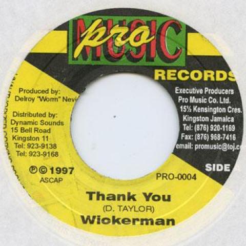 

7inch Record WICKER MAN - Thank You Pro Music 1997 Jamaica Reggae, Ska & Dub