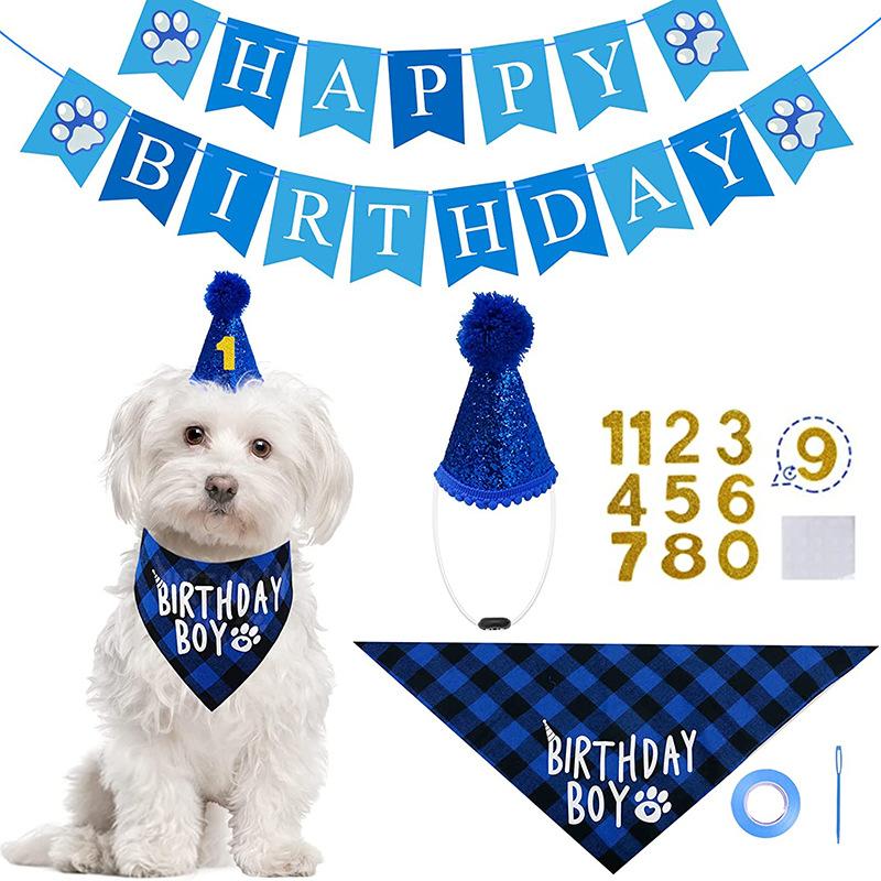 Pet Birthday Set Dog Scarf Hat Banner Flag Digital Set Pet Party Props